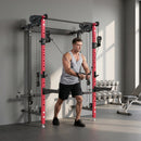 Power Cage Stazione Fitness Pieghevole 184x123x209 cm Rack con Barra Trazioni e Sistema Puleggia Cavi in Acciaio Q195 Rosso      