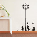 Adesivi Decorativi per Parete Gatti e Lampione Sticker Murale Nero