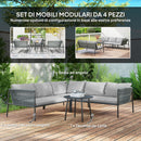 Salotto da Giardino con Divano Angolare Modulabile e Tavolino da Caffè in Rattan Grigio   