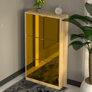 Scarpiera Slim 3 Ante a Ribalta 63x24x115 cm con Frontali a Specchio e Maniglie Integrate in Legno Marrone      