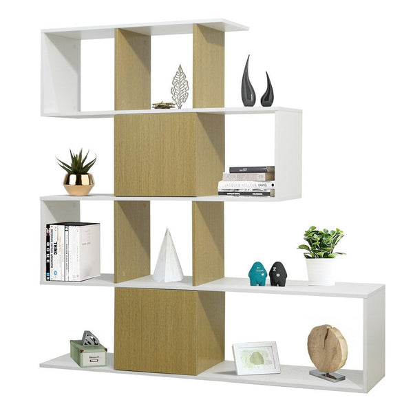 sconto Libreria Moderna 6 Ripiani 145x145x30 cm in Legno Melaminico Bianco Opaco e Rovere