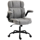 Sedia Ufficio Girevole 70x67x99-108 cm con Braccioli Ribaltabili Altezza Regolabile e Dondolo in Tessuto Effetto Lino Grigio      