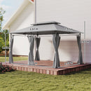 Gazebo da Giardino 3x4 m con Tende Rimovibili Doppio Tetto e Struttura in Metallo Grigio      