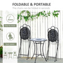 Set Tavolo e 2 Sedie Pieghevoli da Giardino con Mosaico in Metallo