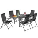 Set da Giardino con Tavolo da Pranzo Allungabile e 6 Sedie Pieghevoli in Acciaio Alluminio e Rete Grigio e Nero    