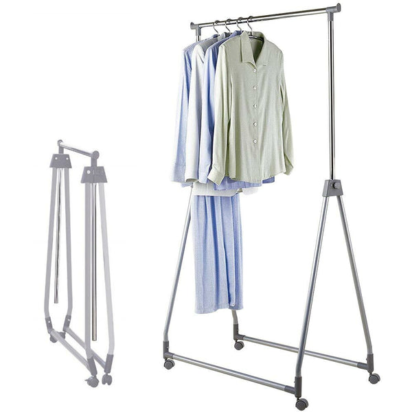 sconto Stand Appendiabiti Pieghevole Acciaio Asta Allungabile Regolabile Ruote Grigio