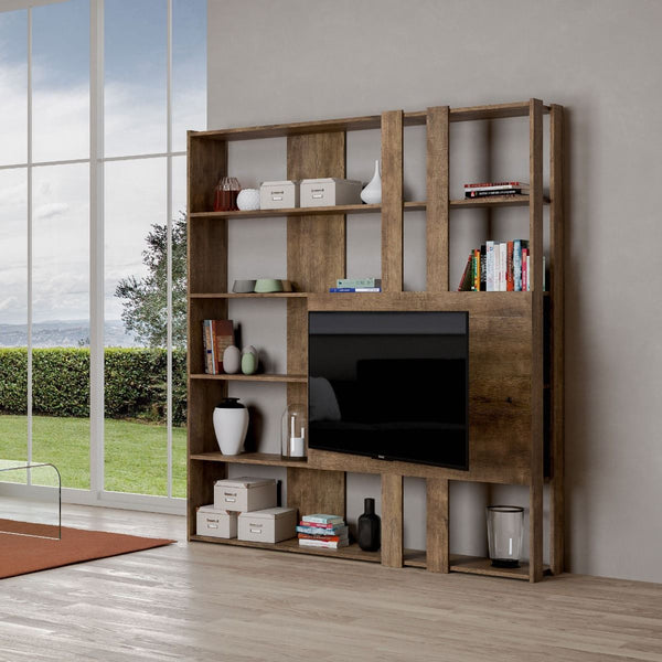 Libreria Moderna 5 Ripiani con Pannello per TV 178x36x204 cm in nobilitato Marrone prezzo