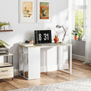 Scrivania Design Compatto 4 Ripiani a Giorno 120x54x75 cm in Legno e Acciaio Bianco e Rovere 