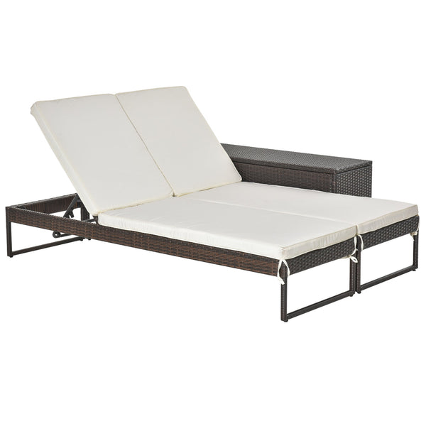 sconto 2er-Set Sonnenliegen mit Couchtisch aus braunem und weißem Rattan