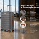 Set 6 Valigie Rigide Family 55-66-75 cm con Beauty Case e Borsone Espandibile in ABS Grigio e Marrone      