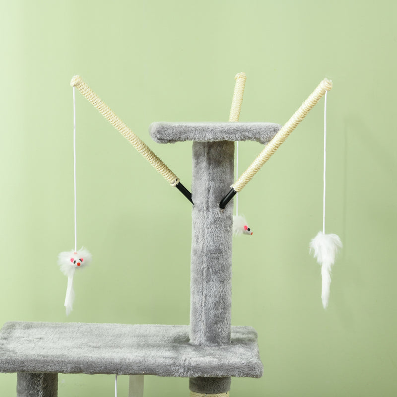 Albero Tiragraffi con Casetta e Piattaforme in Peluche 50x35x134,2 cm Trespoli e Giochi in Truciolato Peluche e Sisal Grigio  