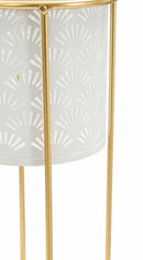 Porta Vasi Whity Coppia Ø17x46 cm - Ø14x34 cm in Ferro Oro e Bianco      
