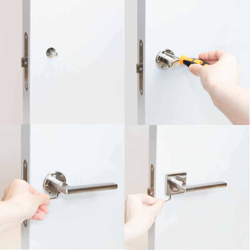 Maniglie Perth per Porta da Interno con Rosetta 50 x 50 mm Alluminio e Zama Nickel 5 Set. Emuca