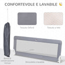 Barriera Letto Anticaduta per Bambini 150x40x60 cm in Acciaio e Tessuto Oxfod Grigio