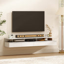 Set di 2 Comodini Sospesi 35x32x22,5 cm con Cassetto e Mensola Aperta in Legno Bianco      