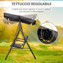 Dondolo da Giardino 2 Posti con Tettuccio Regolabile 140x110x151 cm in Metallo e Rattan PE Marrone e Grigio      