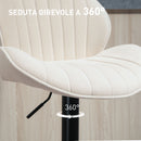 Set 2 Sgabelli da Bar con Schienale a Conchiglia 48x50x94-115 cm in Tessuto Effetto Ciniglia Nero e Beige   