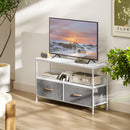 Mobile Porta TV da 47" 98x29x56 cm con Cassetti Pieghevoli in Tessuto e Mensola in Metallo e MDF Bianco      