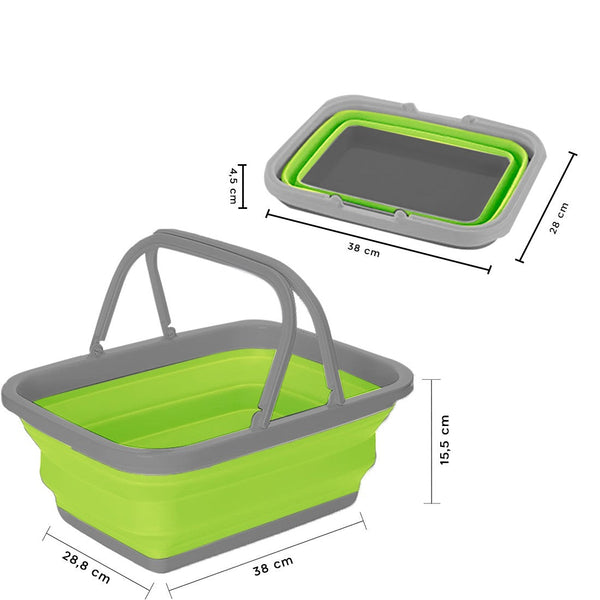 sconto Platzsparendes Behälterbecken 9 Liter, zusammenklappbar, Mehrzweck, mit Griffen, grün