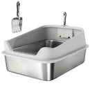 Lettiera per Gatti XXL 69,8x50,3x29,8 cm con Paletta Lati Alti Antiperdita Antiodore Fino a 12 kg in Acciaio Inox Grigio      