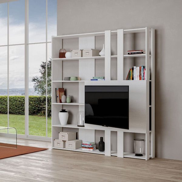 Libreria Moderna 5 Ripiani con Pannello per TV 178x36x204 cm in nobilitato Bianco sconto