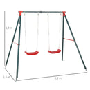 Altalena Doppia Altalena da Giardino 239x156x180 cm per Bambini 3+ Anni in Metallo e PE Verde Rosso      