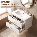 Mobile Bagno 61x40x48 cm con Lavabo in Ceramica e 2 Cassetti in Truciolare e MDF Bianco      