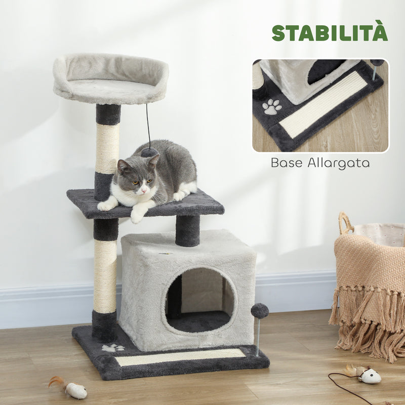Tiragraffi per Gatti con Casetta e Lettino 85 cm in Sisal Grigio      