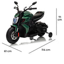 Moto Elettrica per Bambini Licenza Ufficiale Ducati Diavel 12V con Rotelle di Supporto Verde