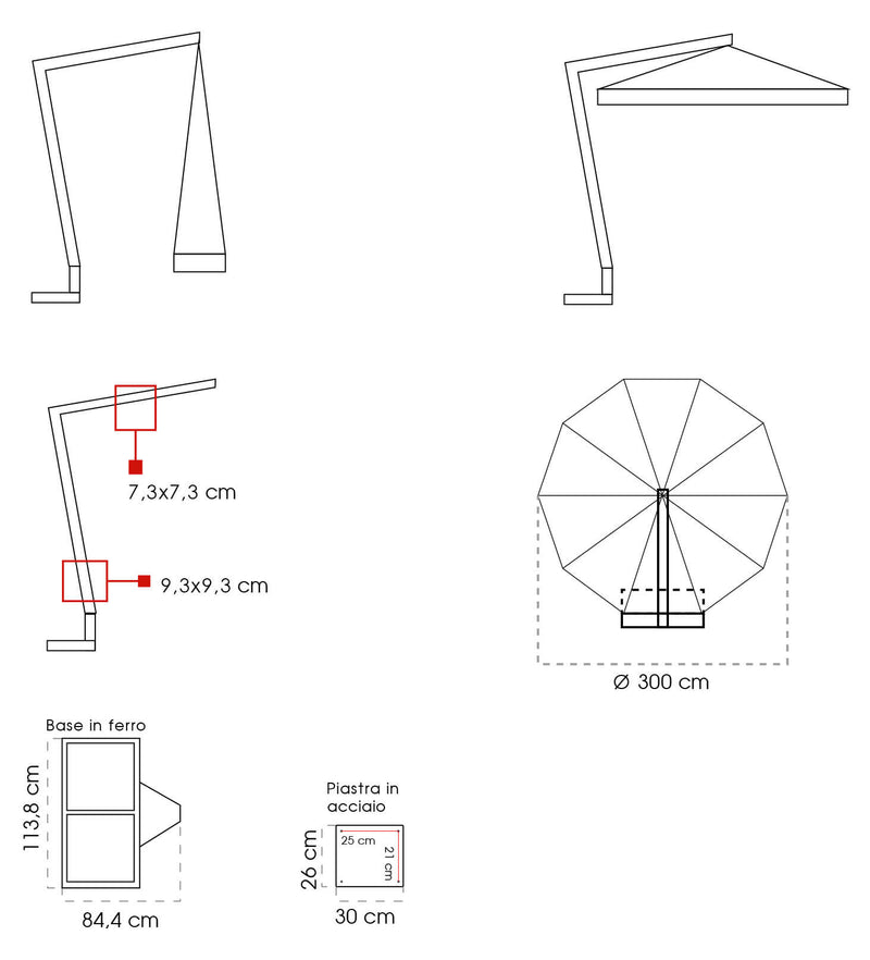 Ombrellone da Giardino Decentrato Ø3m in Legno Telo in Acrilico Danieli Lisbona Ecrù