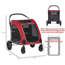 Passeggino Pieghevole per Cani Taglia Medio-Grande Max 55 Kg  Rosso e Nero
