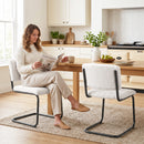 Set 2 Sedie Pranzo Imbottite 48x55x76 cm Struttura Metallo a Slitta e Tessuto Teddy Bianco Crema      