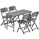 Set Tavolo Regolabile 118x60x74 cm e 4 Sedie da Giardino Pieghevoli in HDPE Effetto Legno Grigio Scuro      