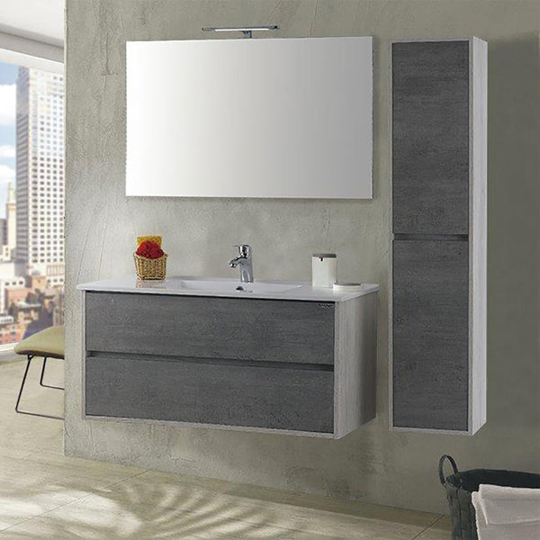sconto Abgehängter Badezimmerschrank mit Säule Mazzoni Maiorca Plus White Cement