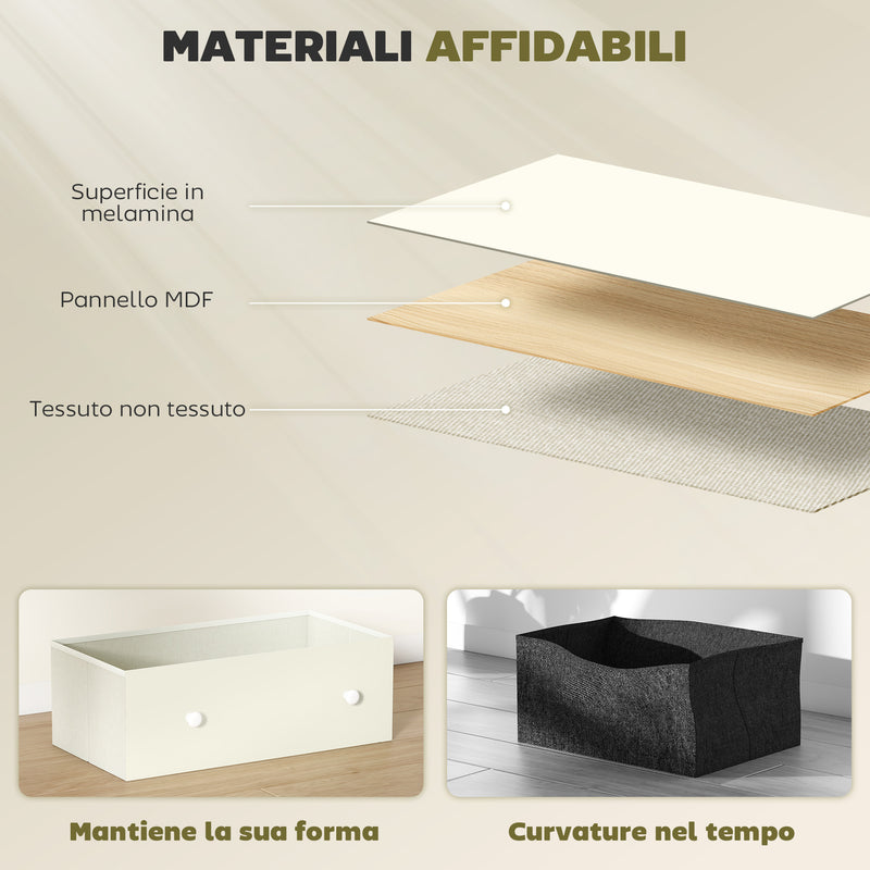 Cassettiera con 4 Cassetti in Tessuto 58x30x91 cm con Maniglie Doppie Struttura in MDF Bianco e Grigio  