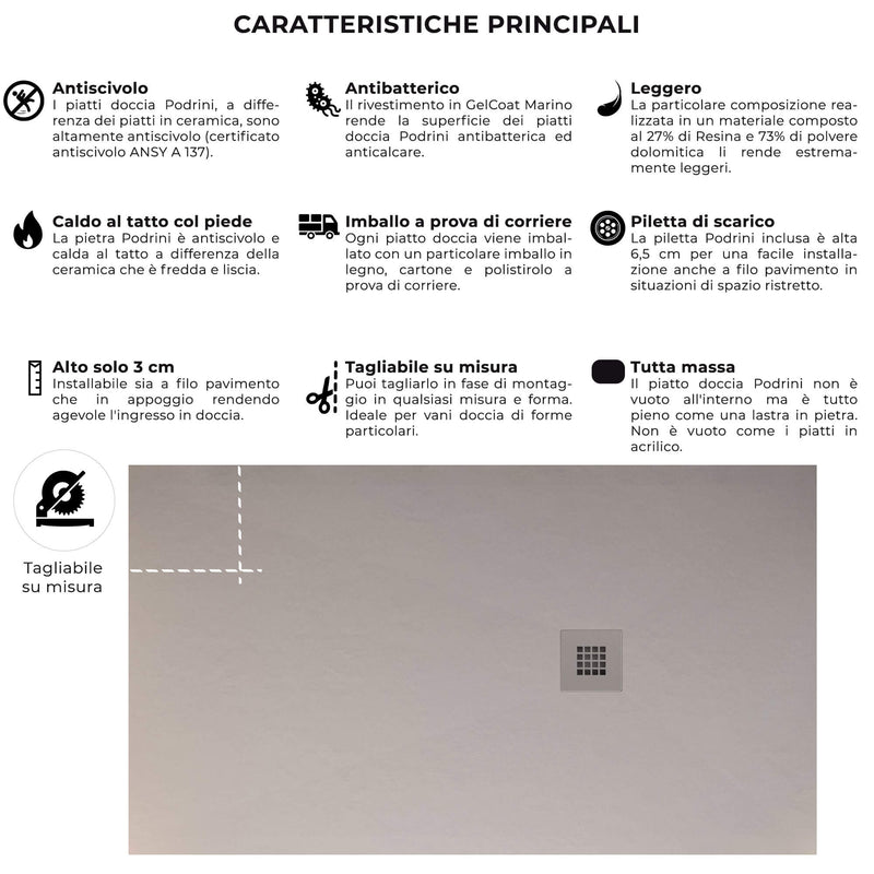 Piatto Doccia in Pietra Bonussi Everest Grigio Chiaro Varie Misure