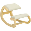 Sedia Inginocchiatoio con Movimento a Dondolo  55x85x55 cm in Tessuto Effetto Lino e Legno di Betulla Crema 