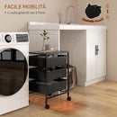 Carrello Multiuso 40,8x33,5x60,5 cm con 3 Cestini Estraibili e Ruote per Cucina e Ufficio in Acciaio e PP Nero      