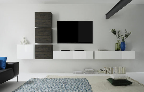 Ausgestattete Wand Wohnzimmermöbel 6 Hängemöbel 159x401x31cm TFT Cube Glossy White und Wenge Oak prezzo