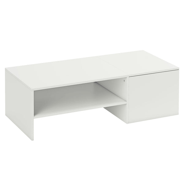 sconto Tavolino da Caffè 110x52x36 cm con Piano Scorrevole e Ripiano Aperto e a Scomparsa in Legno Bianco