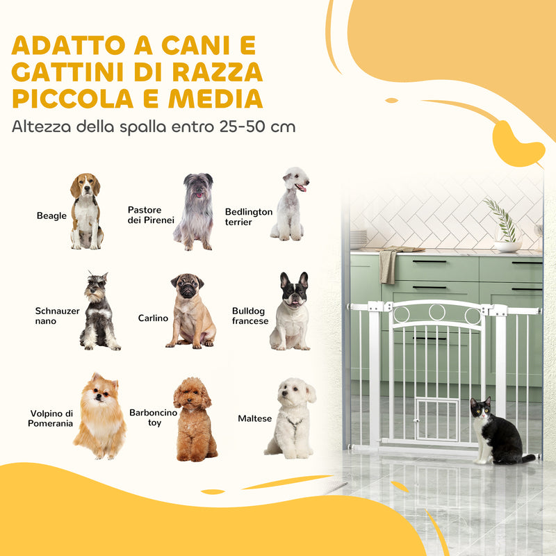 Cancelletto di Sicurezza per Animali con Estensioni 76-104 cm Porta per Gatti Bianco 