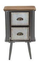Comodino Illinois 40x30x64 cm in Ferro e Legno di Abete Grigio e Naturale