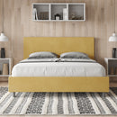 Letto Matrimoniale Giroletto con Alzata Comoda Imbottito in Microfibra Adele Ocra Varie Misure