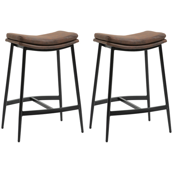 Set 2 Sgabelli da Bar in Stile Industriale 48,5x38,5x68,5 cm in Finta Pelle Nero e Marrone acquista