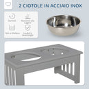 Ciotole Rialzate per Cani Taglia Piccola 2 Ciotole in Acciaio Supporto in MDF Grigio Chiaro   