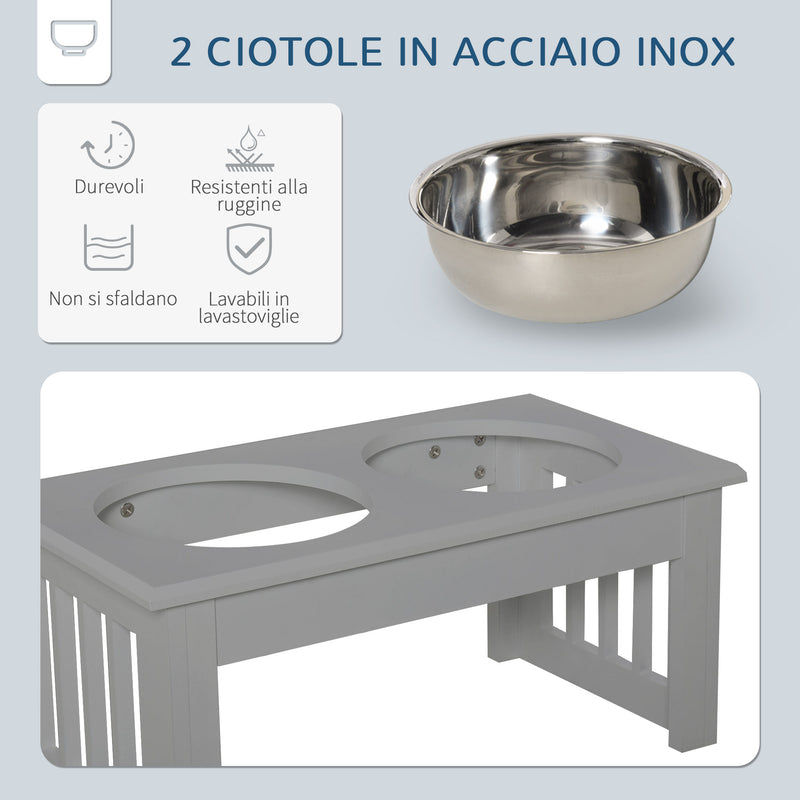 Ciotole Rialzate per Cani Taglia Piccola 2 Ciotole in Acciaio Supporto in MDF Grigio Chiaro   