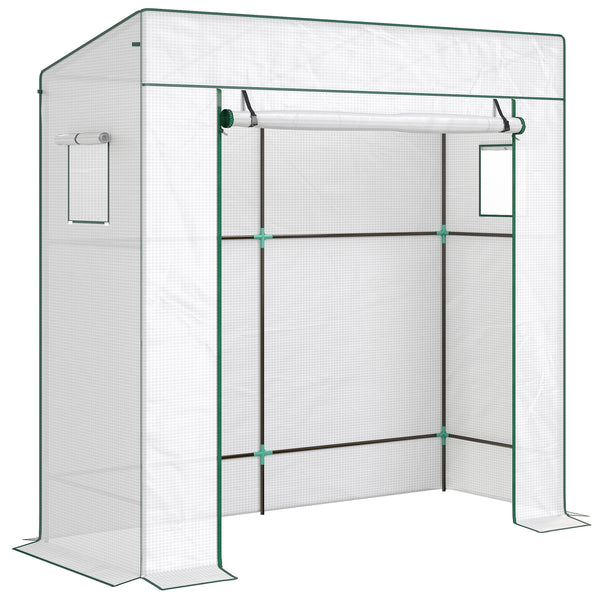 online Serra per Piante 196x77x197 cm con 2 Finestre Laterali a Rete e Ingresso Avvolgibile in PE e Acciaio Bianco