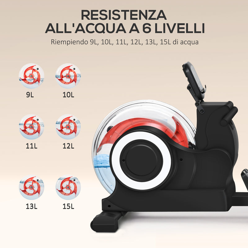 Vogatore ad Acqua Pieghevole 6 Livelli di Resistenza 190x50x65 cm Nero e Rosso  