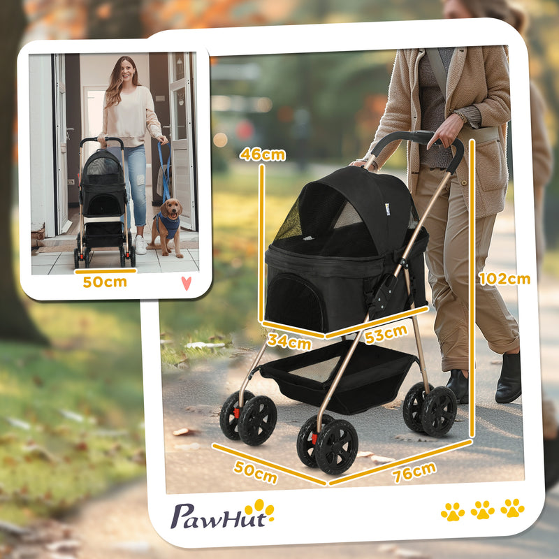 Passeggino per Cani 3 in 1 Pieghevole con Cestino Inferiore Nero   