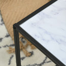 Set 2 Tavolini Quadrati Impilabili in Acciaio e Vetro Temperato Nero e Effetto Marmo